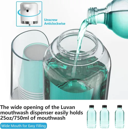 Vista 6 de Dispensador Automático de Enjuague Bucal Luvan para Baño, 25oz (750ml) Dispensador Inteligente de Enjuague Bucal con Portavasos, Sensor Infrarrojo