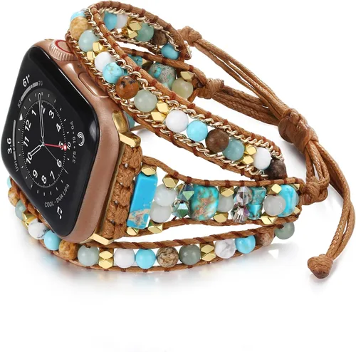 Vista 10 de Pulsera bohemia compatible con Apple Watch Band de 1.614 in/1.496 in/1.575 in 1.929 in/1.772 in/1.811 in/1.732 in/1.654 in, correa multicapa hecha a