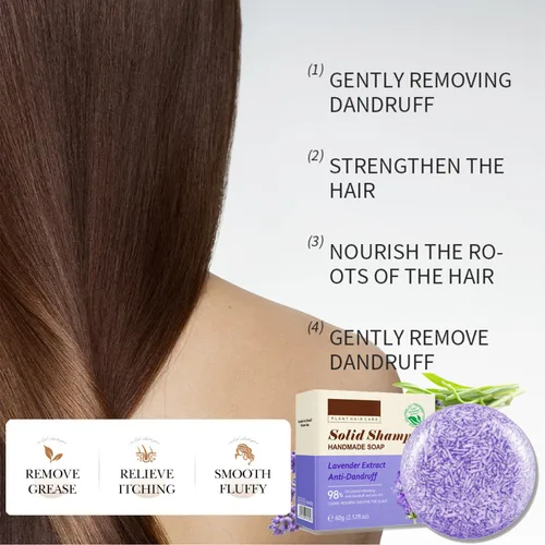 Vista 5 de Grospe Barra de champú de aceite esencial de lavanda, limpieza profunda e hidratación, alivia la picazón y la caspa, deja el cabello suave