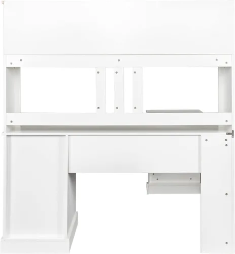 Vista 8 de Holaki Escritorio en forma de L, escritorio de computadora con cajones, estantería y gabinete, escritorio esquinero moderno, oficina en casa, mesa