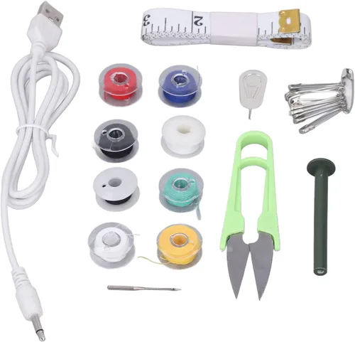 Vista 6 de Diydeg Máquina de coser de mano, mini máquina de coser eléctrica portátil, ergonómica, alimentada por batería, herramienta de reparación portátil