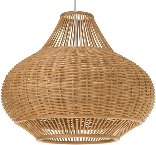 Vista 7 de KOUBOO Lámpara colgante de mimbre de pera de mimbre y bola de bambú, lámpara colgante para cocina, dormitorio, comedor, 18 x 15 pulgadas, marrón