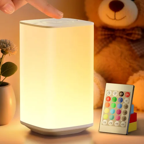 Vista 14 de Auxmir Luz nocturna para niños y bebés, lámpara táctil regulable para guardería, 11 colores RGB, 5 brillo, lámpara de mesa recargable portátil