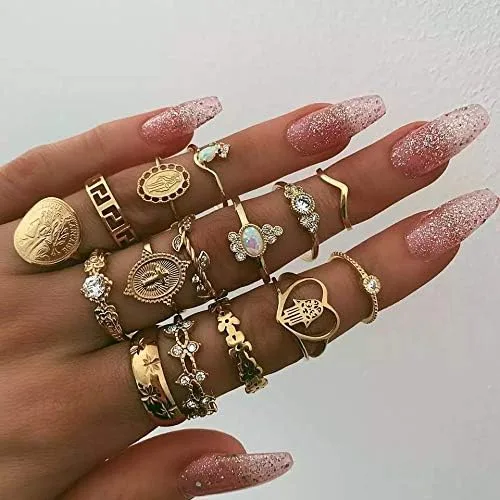 Vista 6 de FUTIMELY Juego de 62-101 anillos vintage para nudillos apilables para mujeres, adolescentes y niñas, anillos bohemios dorados y plateados, anillos