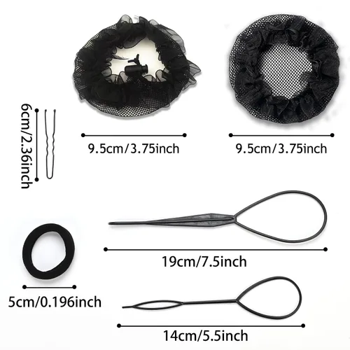Vista 3 de Juego de 31 piezas para hacer moños para el cabello, juego de accesorios de peinado más completo (negro)