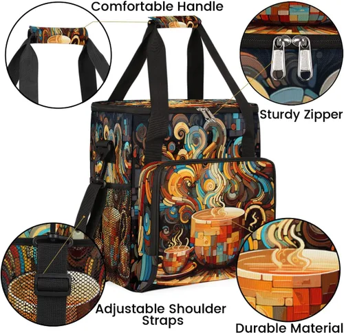 Vista 3 de Bolsa para cafetera compatible con K-Mini o K-Mini Plus Coffee Cup Pattern1 Coffees Machine Travel Storage Tote Bag Compatible Portable Single