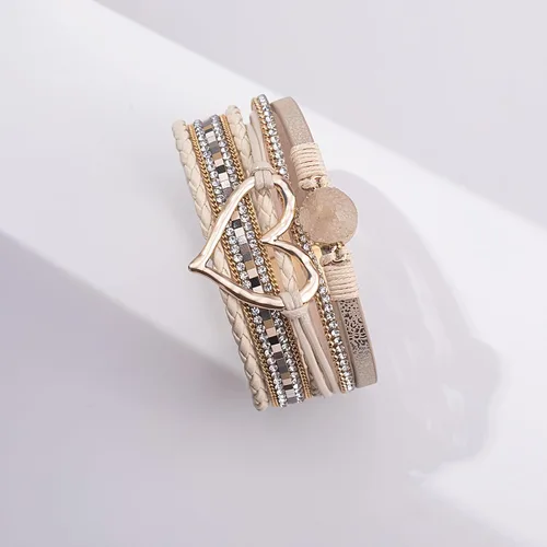 Vista 6 de FANCY SHINY Pulseras de cuero con forma de corazón, apilables, bohemias, pulseras de diamantes de imitación de resina de moda con cierre magnético