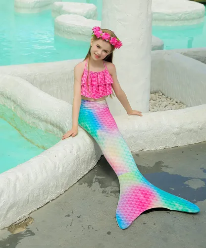 Vista 2 de Colas de sirena para nadar con monoaleta traje de baño cosplay, conjunto de bikini de princesa