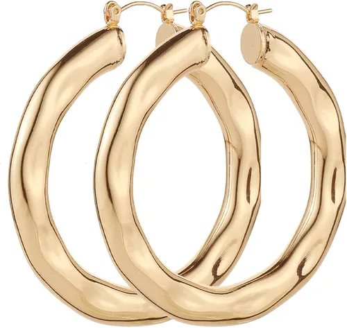 Vista 7 de Juego de 3 pares de aretes de aro grandes y gruesos para mujer, hipoalergénicos, chapados en oro de 14 quilates, gruesos y abiertos, para regalos