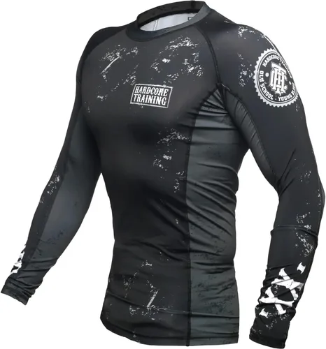 Vista 2 de Hardcore Training Camiseta de compresión para hombre, manga larga, Jiu Jitsu, MMA No-Gi, BJJ apretada, capa base de combate