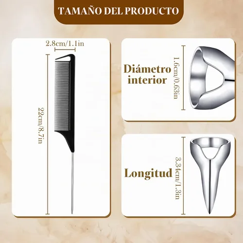 Vista 2 de Zopeal - Anillo de separación de pelo para dedos (9 piezas) Retro Nail Finger with Steel Comb Pointed Styling Combs for Hair Braiding Curling