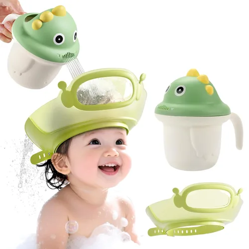 Vista 8 de FUNUPUP - Gorro de ducha para bebé, para niños, champú de baño para bebé, visera de lavado de cabello, ajustable, dinosaurio azul