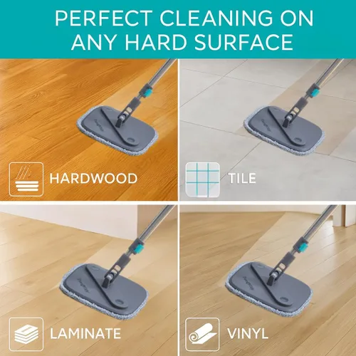 Vista 5 de TRUE & TIDY Sistema de trapeador giratorio cuadrado y cubeta – Doble cámara para agua limpia y sucia, trapeador giratorio de 360° con autoescurrido