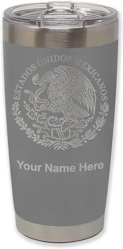 Vista 34 de LaserGram - Vaso personalizado de 20 onzas, bandera de México (negro)