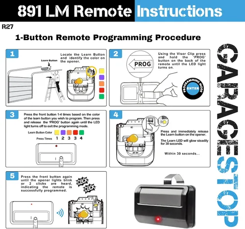Vista 3 de 891LM para Chamberlain Craftsman Liftmaster Control Remoto de Repuesto para Abridor de Puerta de Garaje, 1993+ Clicker de Garaje, Control Remoto