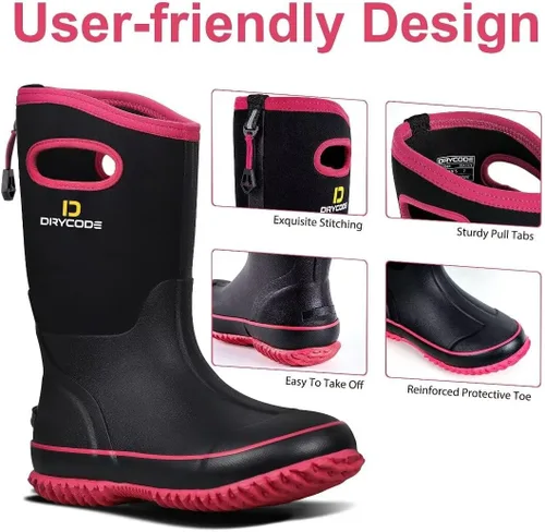 Vista 3 de D DRYCODE Rubber Boots for Women, Rain Boots with Warm Neoprene, Waterproof Mid Calf Mud Insulated Work Boots for Womens Gardening, Farming
