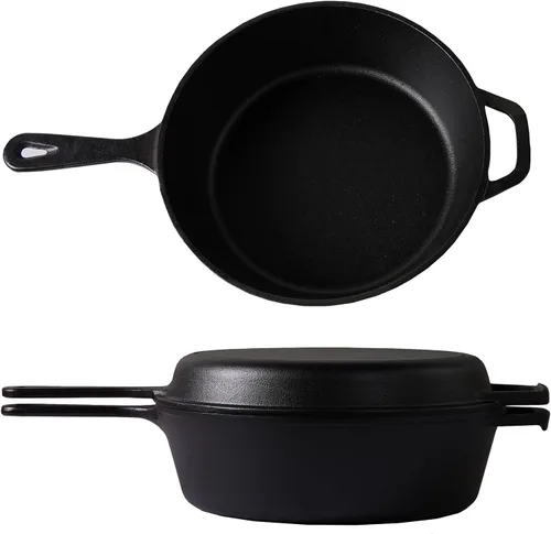 Vista 9 de Sartén de hierro fundido (extra profundo) – 10.25 pulgadas con tapa de sartén, sartenes + fundas de soporte de mango de silicona – Utensilios