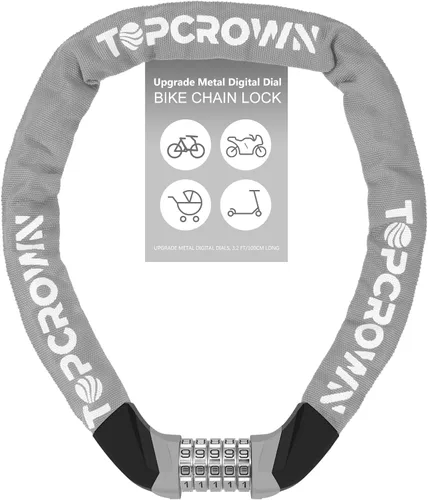 Vista 14 de Topcrown Cerradura de cadena para bicicleta, diales digitales de metal mejorados, 3.2 pies de largo, alta seguridad, resistente, antirrobo