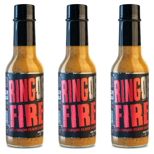 Vista 10 de Hot Sauce Chile Lengua de Fuego (paquete de 1, anillo de fuego) - Salsa ultra caliente de Carolina Reaper con miel, ron, eneldo y ajo