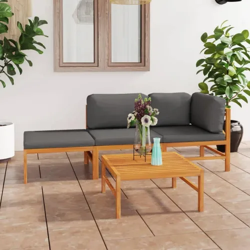 Vista 20 de 4-Piece Patio Lounge Set with Gray Cushions Solid Teak Wood Outdoor Furniture for Garden Balcony Porch Apartment Small Space
