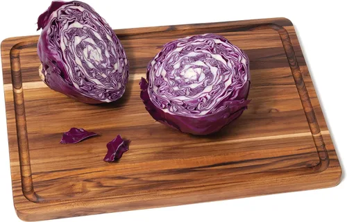 Vista 3 de Lipper International Tabla de cortar y servir de cocina de madera de teca con veta de borde, grande, 16" x 12" x 3/4" pulgadas