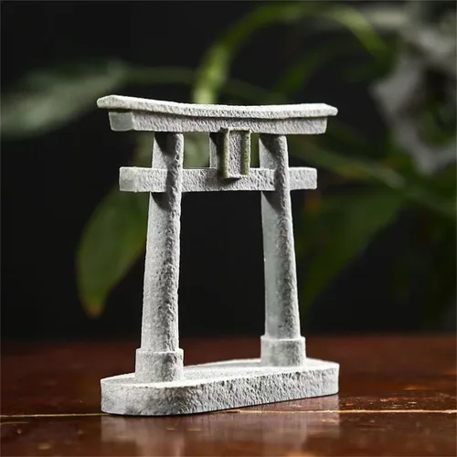 Vista 2 de livelyfish Estatua japonesa de la puerta sintoísta Torii, decoración asiática, figuras de pagoda de piedra arenisca para decoración de acuarios, L