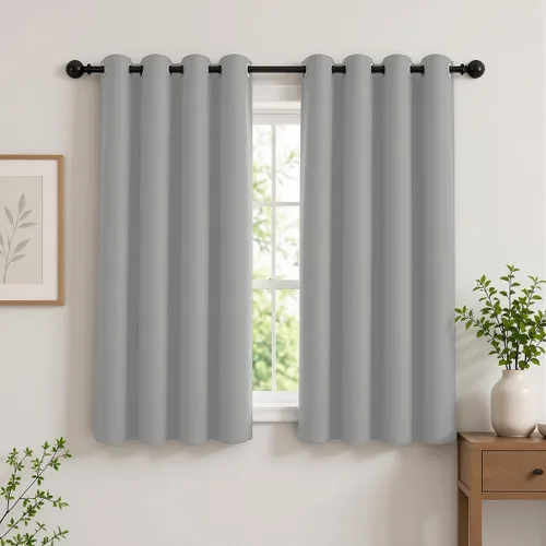 Vista 14 de Cortinas de oscurecimiento de habitación de 45 pulgadas de largo para dormitorio y sala de estar, cortinas térmicas aislantes con ojales
