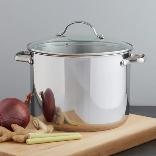 Vista 5 de Amazon Basics Olla de acero inoxidable con tapa, 8 cuartos de galón, calefacción uniforme, fácil de limpiar, color plateado
