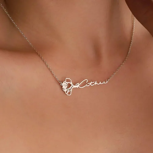 Vista 16 de TRANGEL Custom Birth Flower Name Necklace Personalized 18K Gold Plated Necklace Floral Pendant Jewelry Mothers Christmas Birthday Gift for Women