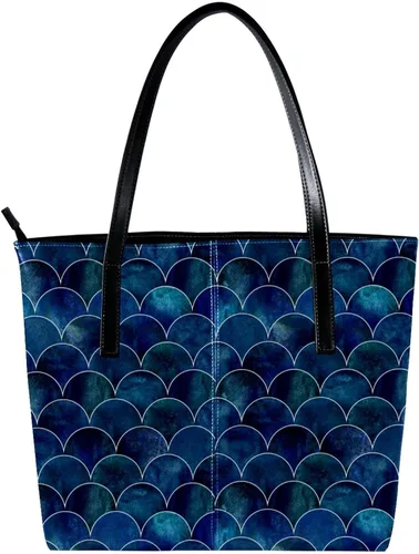 Vista 2 de Bolsos de mano de sirena de mar para mujer, bolsos grandes de cuero, bolso de hombro escolar