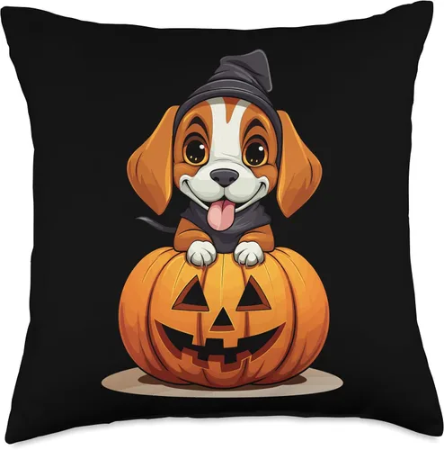 Vista 5 de Spooky Beagle Halloween Beagle - Almohada divertida de Halloween con sombrero de bruja para perro, 16 x 16 pulgadas, multicolor