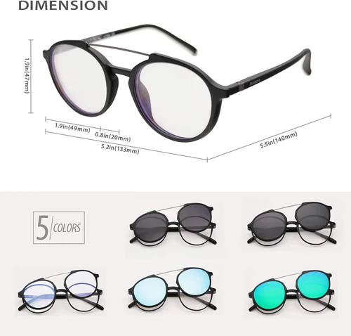 Vista 6 de Bauhaus Lentes de sol magnéticos con clip para hombres y mujeres lentes polarizados UV400 retro redondos antirreflejos transparentes