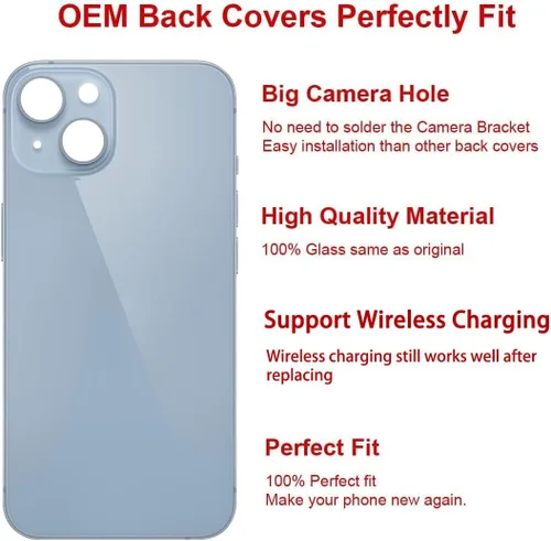 Vista 3 de Reemplazo de vidrio trasero OEM para iPhone 14 6.1 pulgadas con kit de herramientas de reparación (azul)