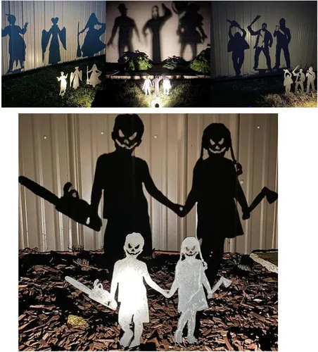 Vista 11 de Decoración de arte de metal con lanzador de sombras de Halloween, estacas espeluznantes para casa embrujada, patio y decoración al aire libre