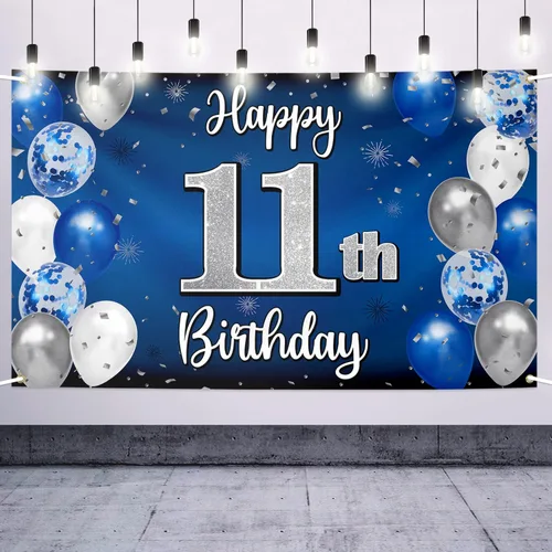 Vista 8 de Decoración de feliz cumpleaños número 100, globo azul y plateado grande cartel de fondo de cumpleaños de 100 años - Suministros para fiesta