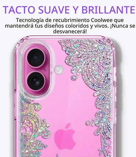 Vista 5 de Funda para iPhone 16, con protector de pantalla, linda para mujeres y niñas, funda protectora de grado militar de 10 pies para iPhone 16, funda