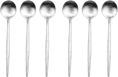 Vista 7 de Cubiertos plateados de diseño moderno, 6 piezas de plata mate 304 acero inoxidable tenedor de postre tenedor de ensalada de 7.2 pulgadas, juego