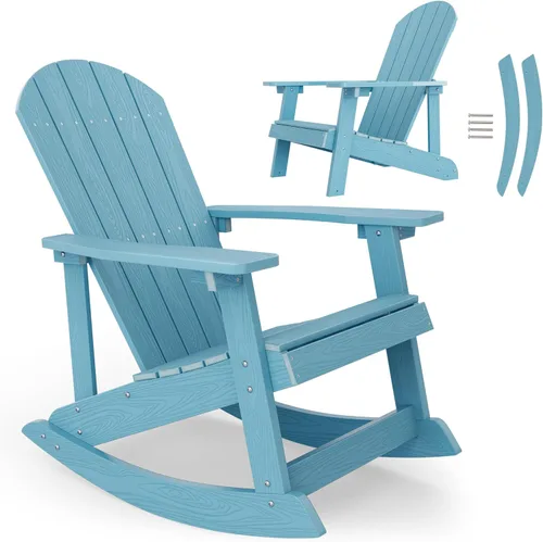 Vista 11 de YEFU Mecedora para exteriores, mecedora Adirondack, silla mecedora de patio con respaldo ancho, silla mecedora de gran tamaño con aspecto de madera