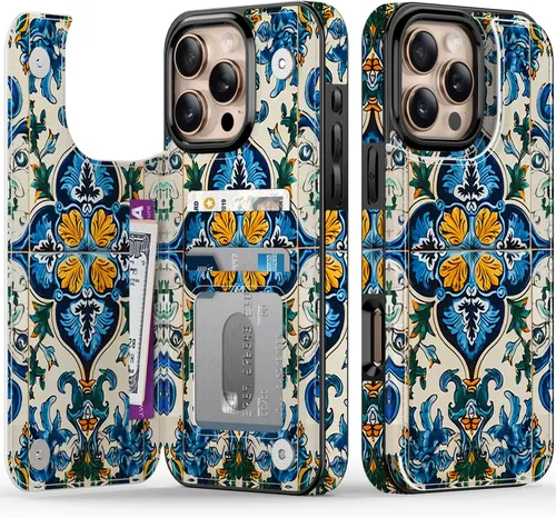 Vista 139 de FUNMIKO Funda tipo cartera para iPhone 15 con tarjetero + clip para efectivo, bloqueo RFID, protección contra caídas de grado militar y obras