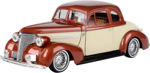 Vista 2 de Motormax 1939 Chevrolet Coupe Lowrider 1:24 Modelo fundido a troquel marrón/crema Get Low Series 79028 por All Star Toys