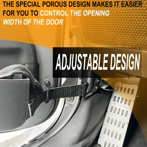 Vista 2 de Correa de puerta para Jeep Wrangler, correas de control de puerta para Jeep TJ JK JKU JL JLU, correa de límite de puerta ajustable resistente