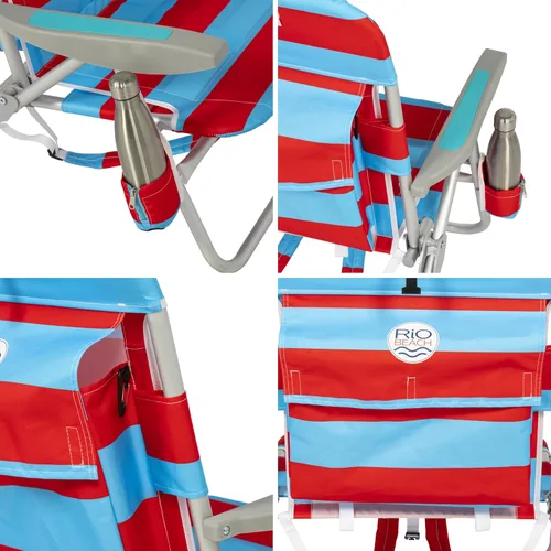 Vista 5 de Rio Beach - Paquete de 2 sillas de playa con almohada, brazos y bolsa de almacenamiento, silla de camping portátil ligera para exteriores con Azul