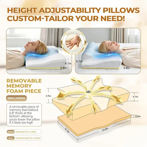 Vista 2 de Almohada cervical para el cuello para aliviar el dolor para el cuello, almohada ergonómica para dormir de lado, almohada de apnea del sueño Azul
