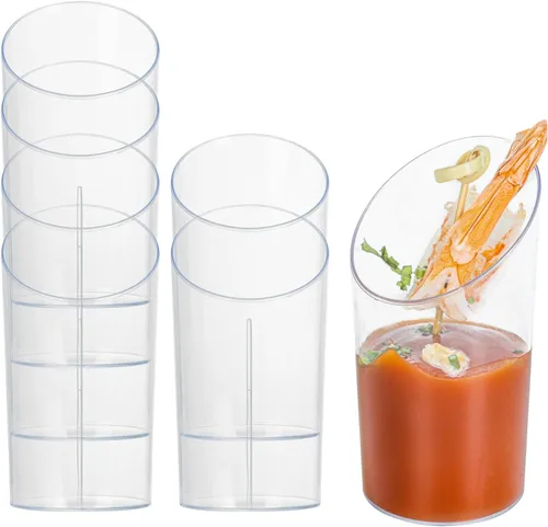 Vista 12 de Restaurantware Vasos de chupito de 3 onzas, 20 tazas redondas inclinadas, con acabado negro, vasos de chupito de plástico desechables para servir