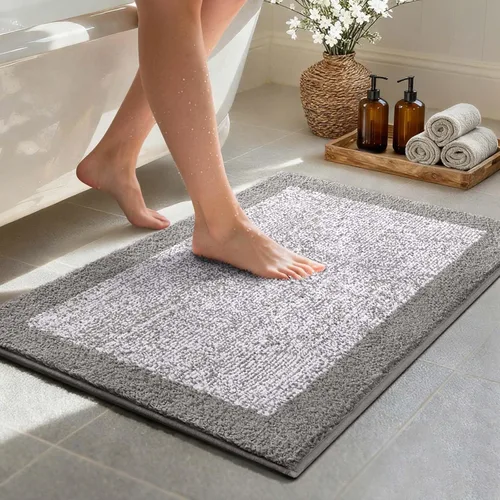 Vista 66 de Alfombras de baño de 17 x 24 pulgadas, antideslizantes, lavables, color gris, para bañera, tapete de baño para baño, tapete suave y absorbente