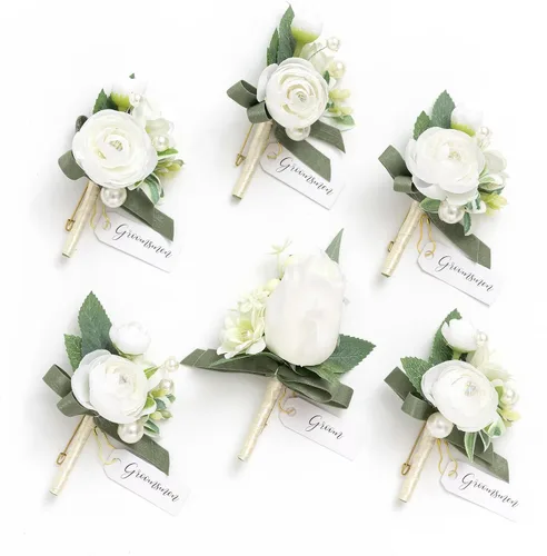 Vista 35 de Ling's Moment Boutonniere para Hombres Boda, Juego de 6, Novio y Padrinos Boutonniere para Boda Regreso a Casa Halloween Ceremonia Aniversario, Cena