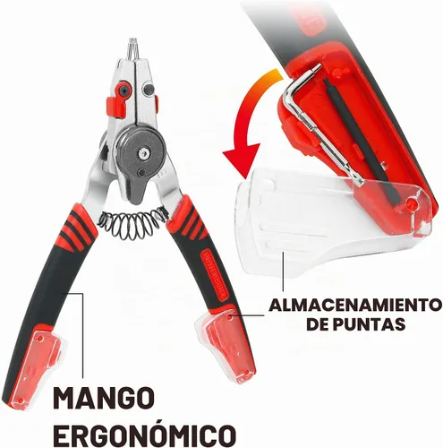Vista 4 de Powerbuilt 941336 - Alicates de anillo a presión con combinación de interruptor externo interno, reversible, quitar e instalar, con resorte, puntas