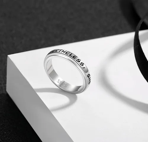 Vista 6 de Anillo giratorio de plata de ley 925, banda para la ansiedad, alivio de la presión, oxidación, joyería casual, regalos para mujeres, niñas, hombres