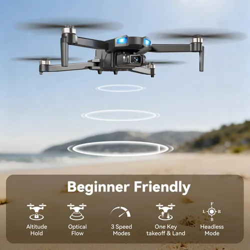 Vista 4 de Dron con cámara para niños 1080P HD FPV, cuadricóptero con motor sin escobillas para adultos y principiantes, vuelo por waypoint, voltereta 360°