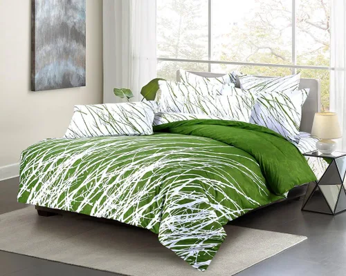Vista 2 de Swanson Beddings - Juego de ropa de cama (100 % algodón), ramas de árbol Funda de edredón, fundas de almohada., Algodón, verde-blanco, gemelo